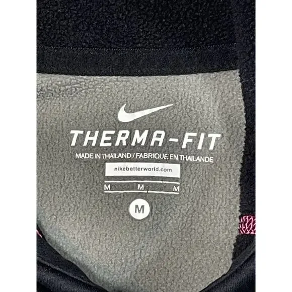 Nike Therma-Fit Hoodie Women’s Sz Medium Gray/Black/Pink Thumb Holes Activewear - Picture 11 of 13